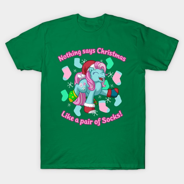 Minty's Christmas Socks T-Shirt by Scámarca Productions